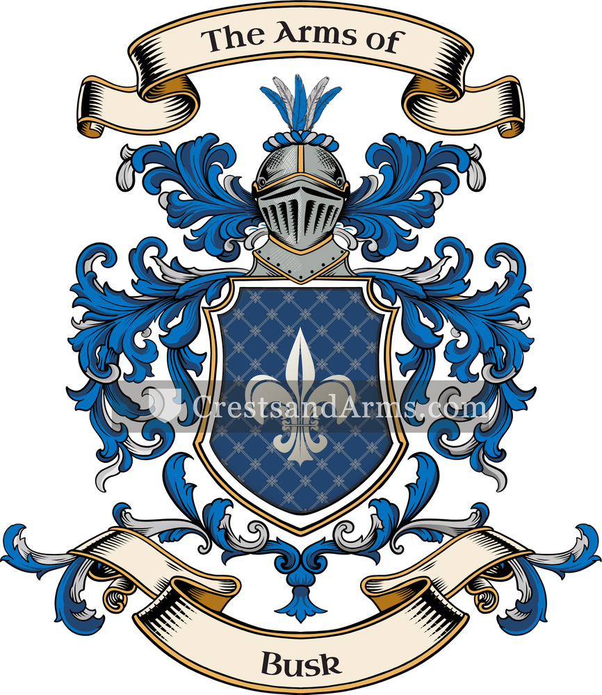 The Busk coat of arms, drawn from the recorded blazon