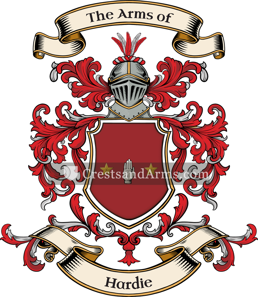 The Hardie coat of arms, drawn from the recorded blazon