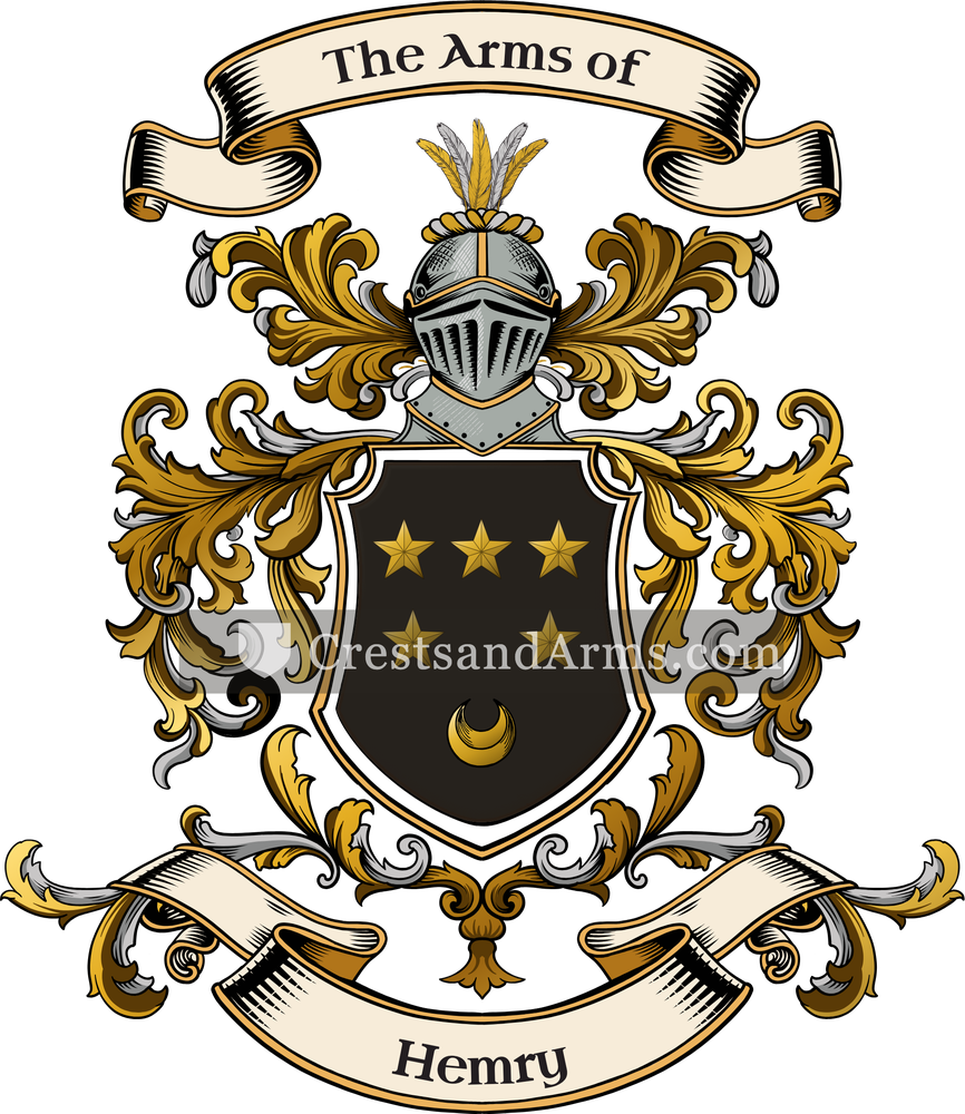The Hemry coat of arms, drawn from the recorded blazon