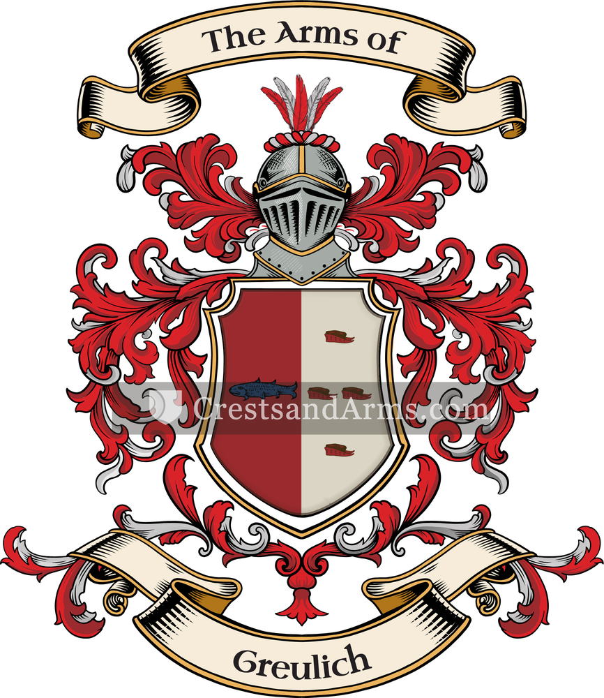 The Greulich coat of arms, drawn from the recorded blazon