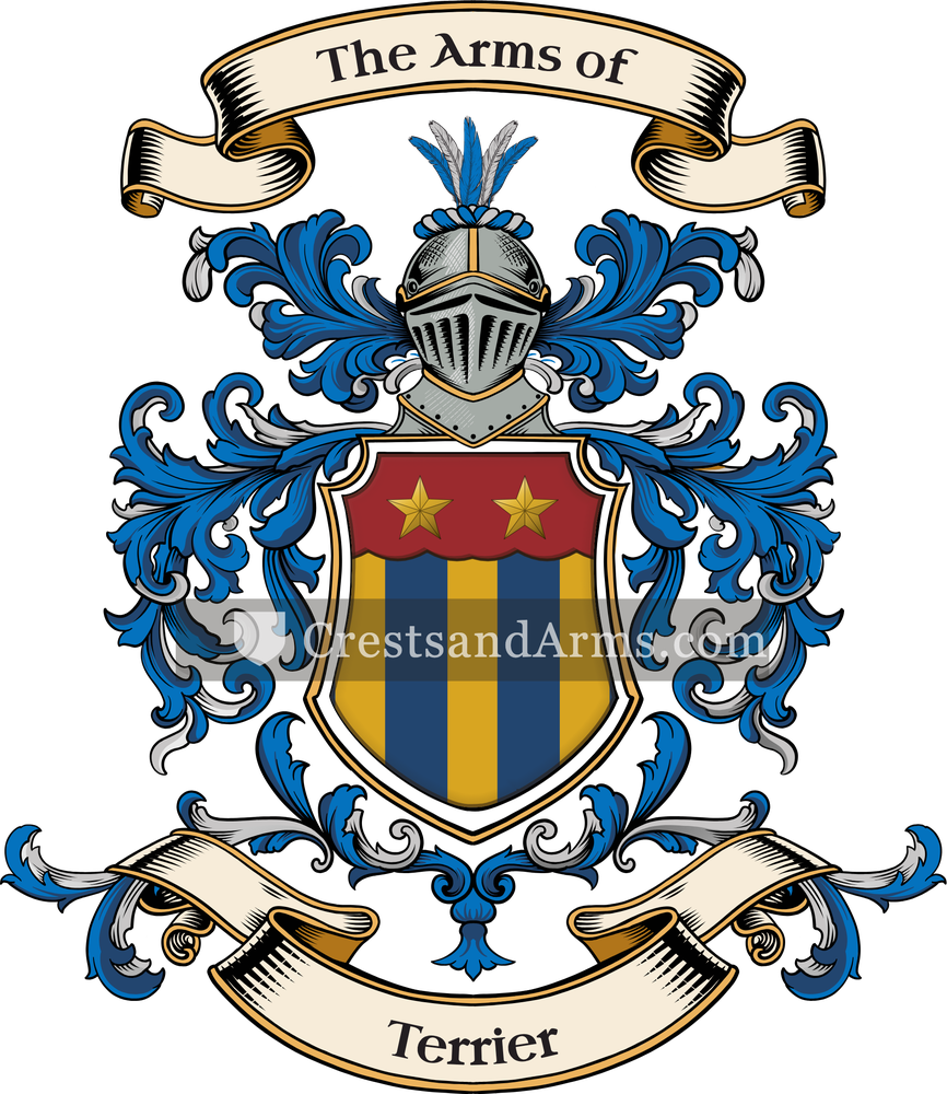 The Terrier coat of arms, drawn from the recorded blazon