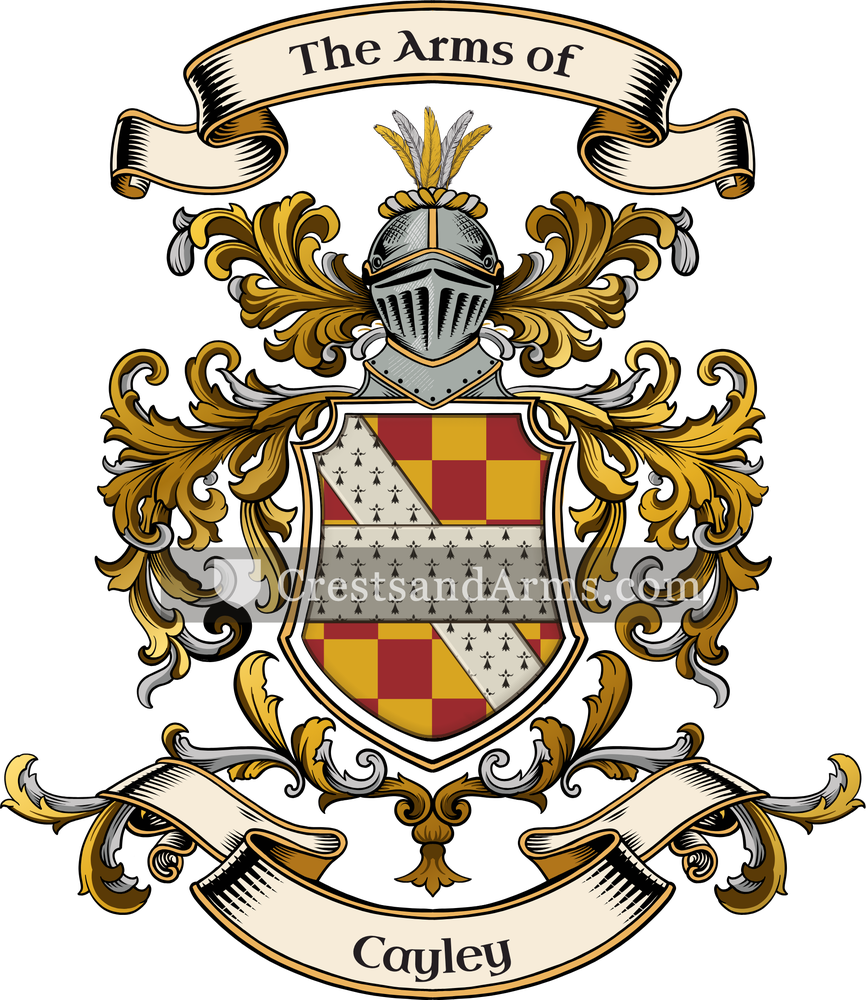 The Cayley coat of arms, drawn from the recorded blazon