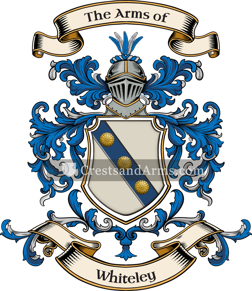 The Whiteley coat of arms, drawn from the recorded blazon