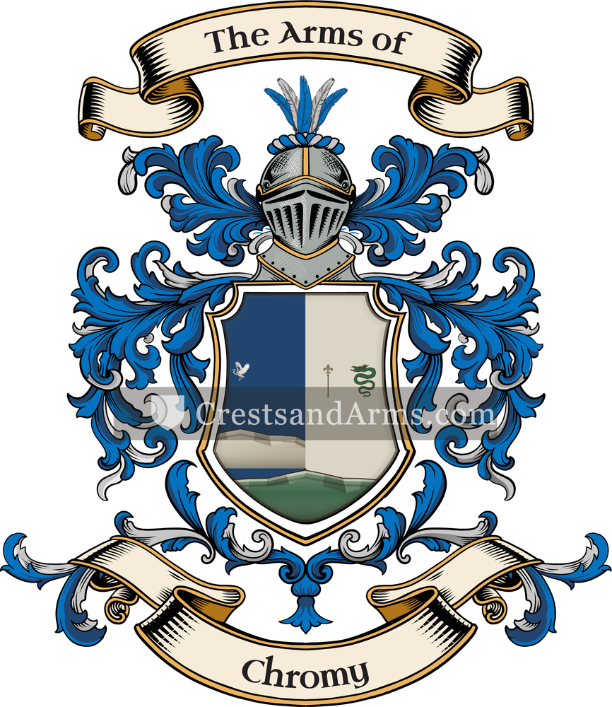 The Chromy coat of arms, drawn from the recorded blazon