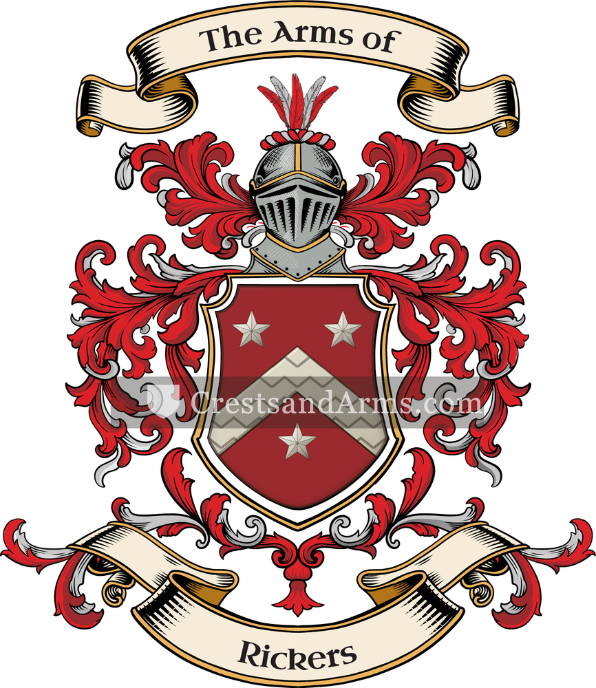 The Rickers coat of arms, drawn from the recorded blazon