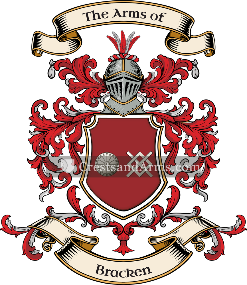 The Bracken coat of arms, drawn from the recorded blazon