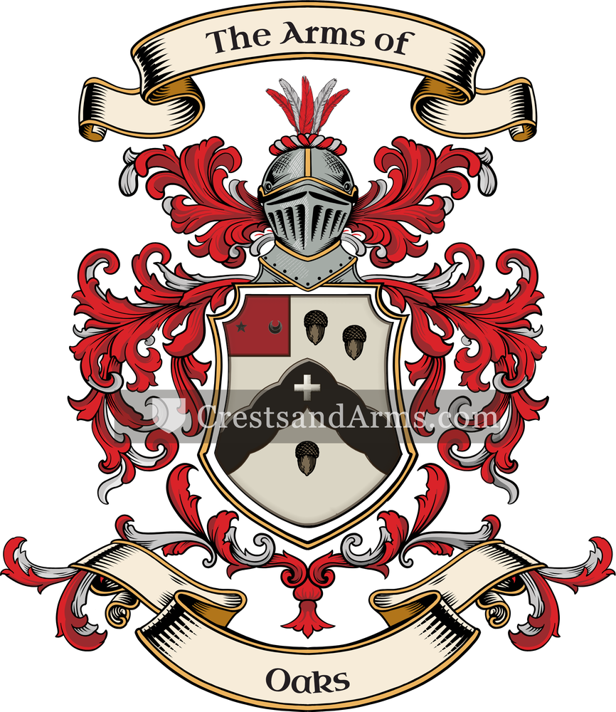 The Oaks coat of arms, drawn from the recorded blazon