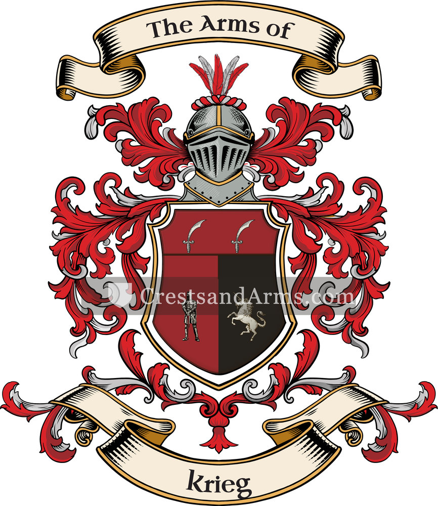 The Krieg coat of arms, drawn from the recorded blazon
