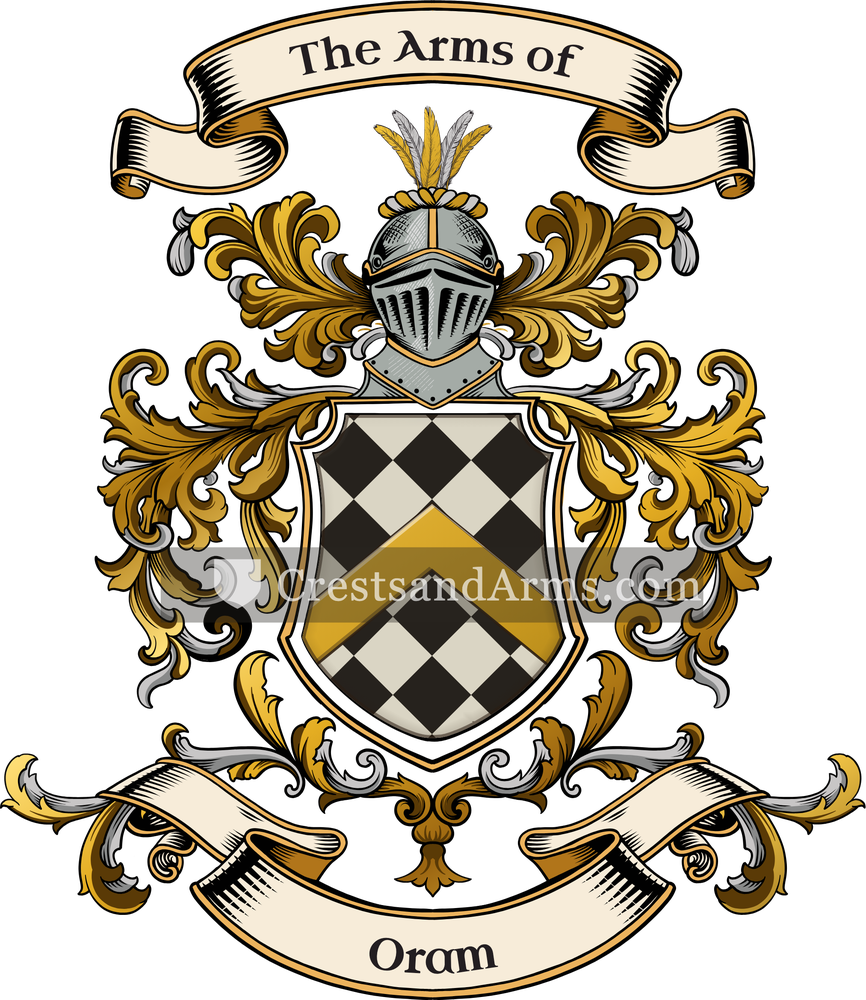 The Oram coat of arms, drawn from the recorded blazon