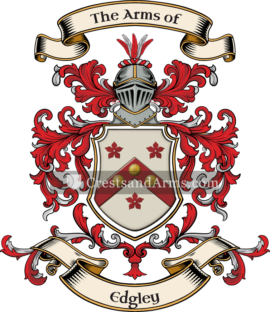 The Edgley coat of arms, drawn from the recorded blazon