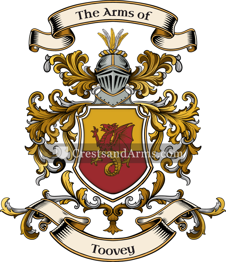 The Toovey coat of arms, drawn from the recorded blazon