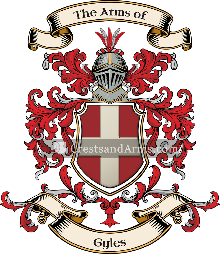 The Gyles coat of arms, drawn from the recorded blazon