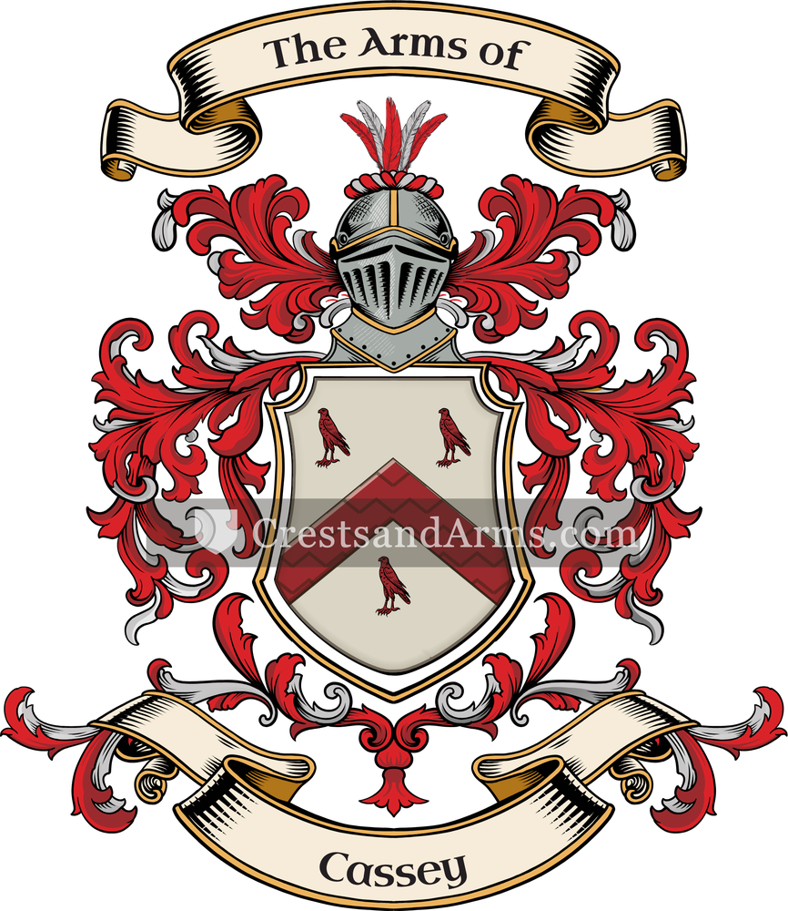 The Cassey coat of arms, drawn from the recorded blazon