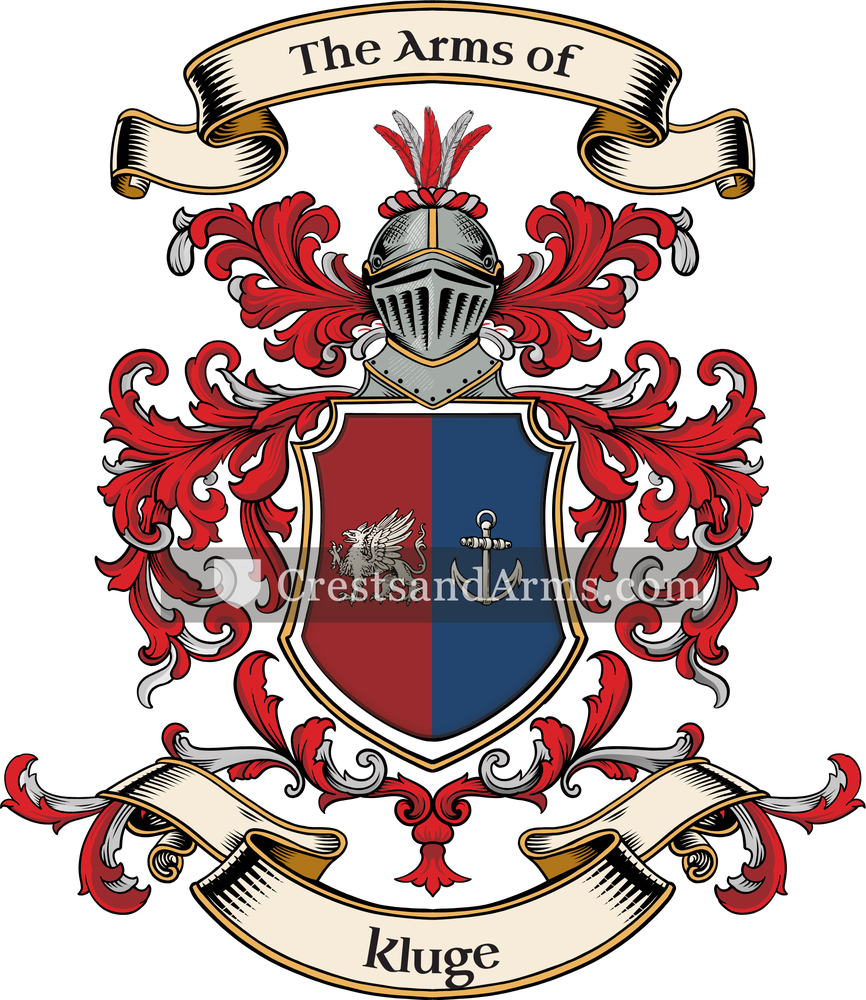 The Kluge coat of arms, drawn from the recorded blazon