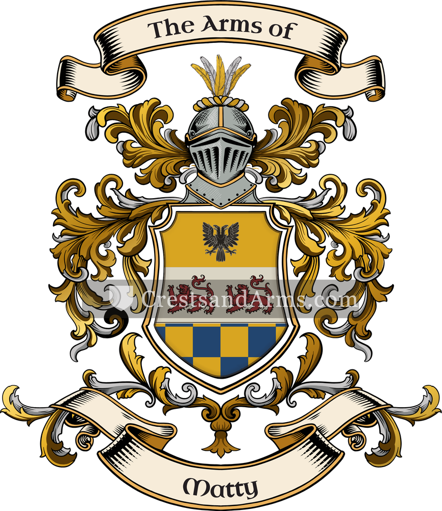 The Matty coat of arms, drawn from the recorded blazon