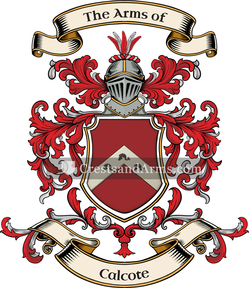 The Calcote coat of arms, drawn from the recorded blazon
