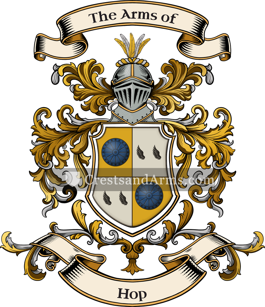 The Hop coat of arms, drawn from the recorded blazon