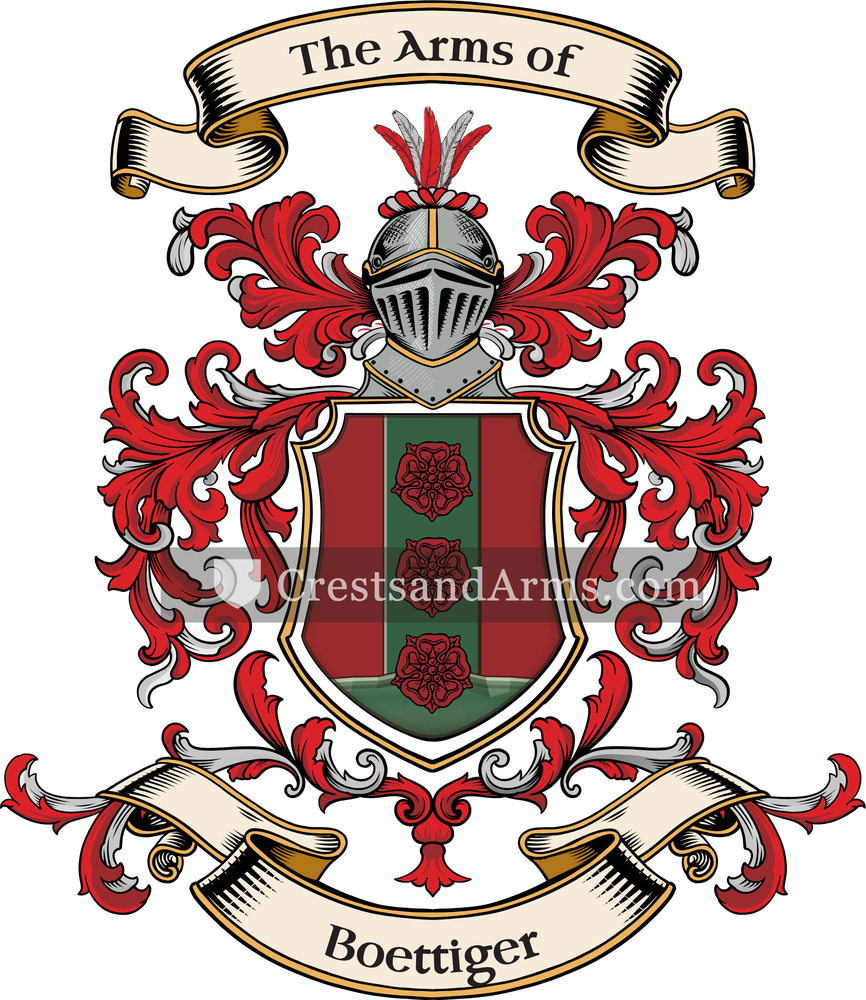 The Boettiger coat of arms, drawn from the recorded blazon