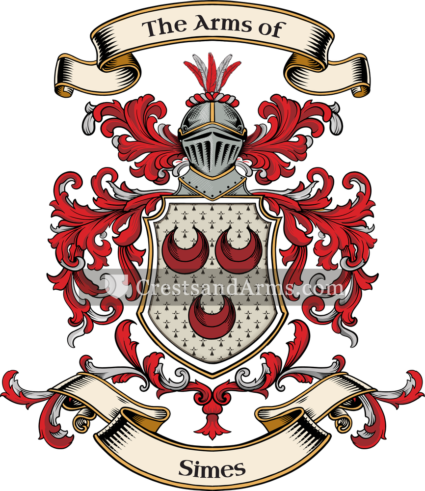 The Simes coat of arms, drawn from the recorded blazon