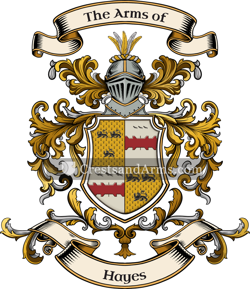 The Hayes coat of arms, drawn from the recorded blazon