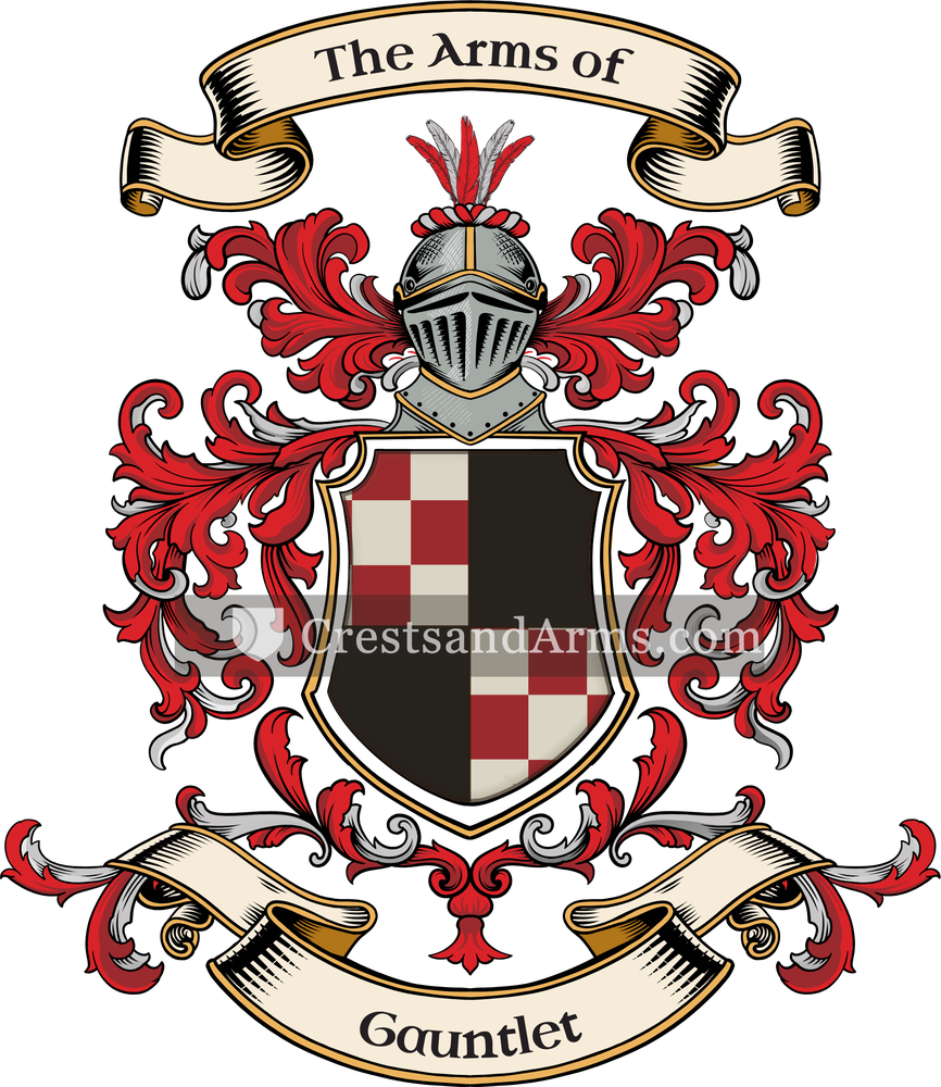 The Gauntlet coat of arms, drawn from the recorded blazon