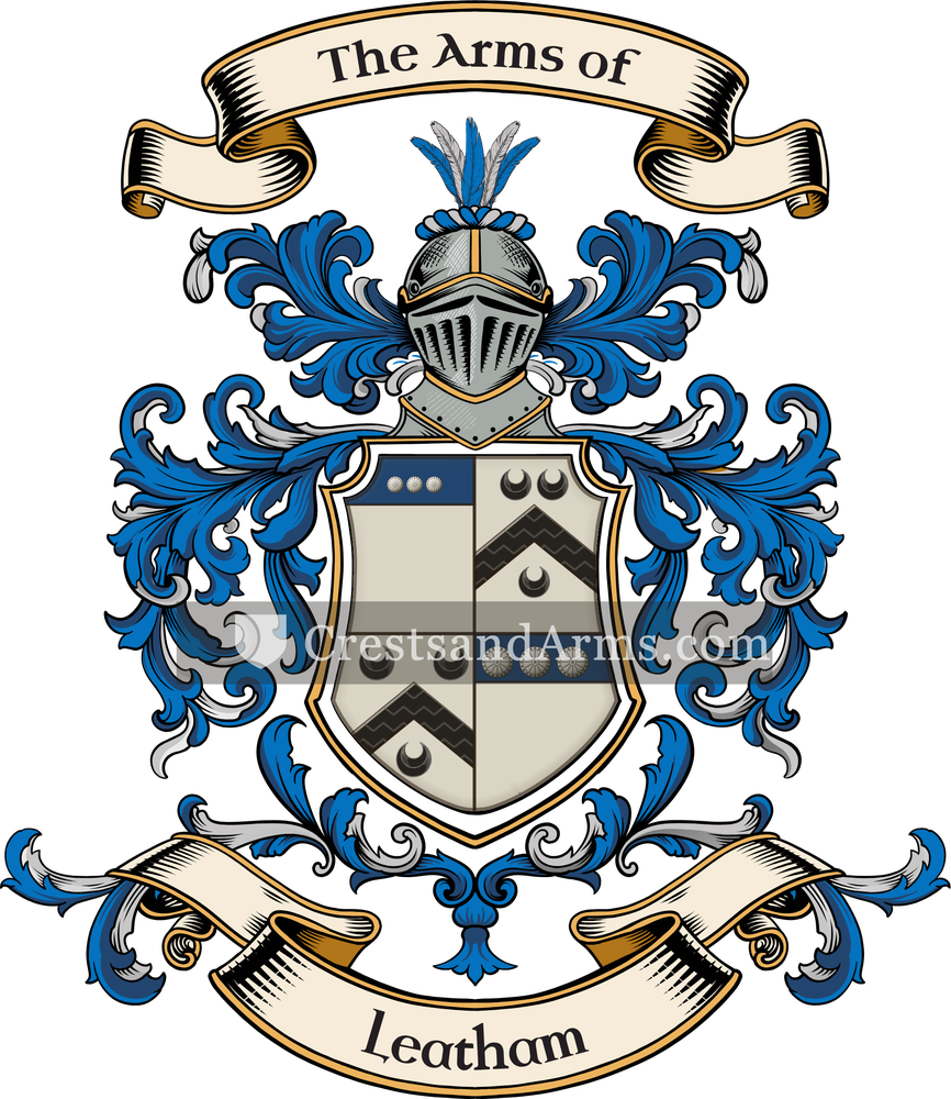 The Leatham coat of arms, drawn from the recorded blazon