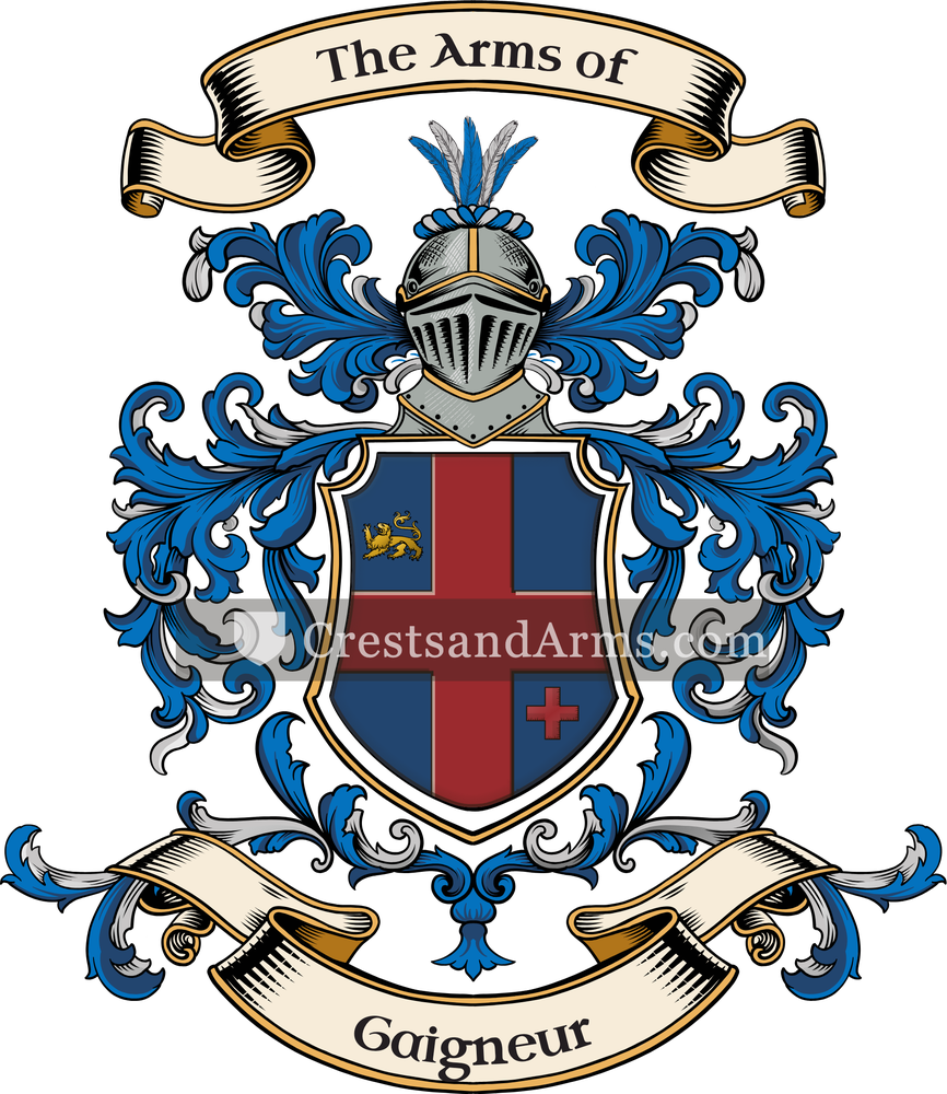 The Gaigneur coat of arms, drawn from the recorded blazon