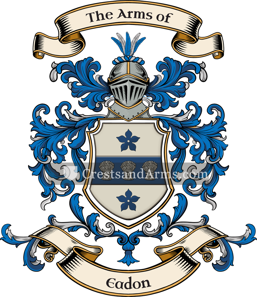 The Eadon coat of arms, drawn from the recorded blazon