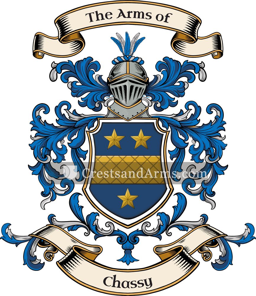 The Chassy coat of arms, drawn from the recorded blazon