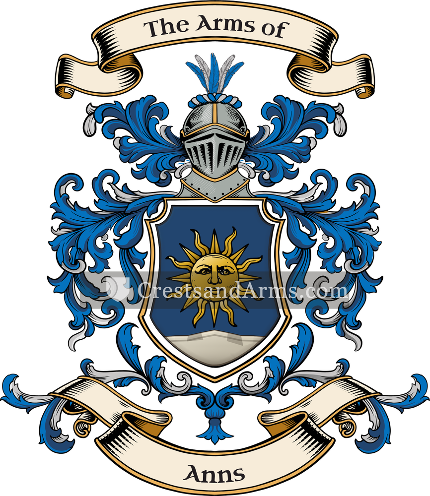 The Anns coat of arms, drawn from the recorded blazon