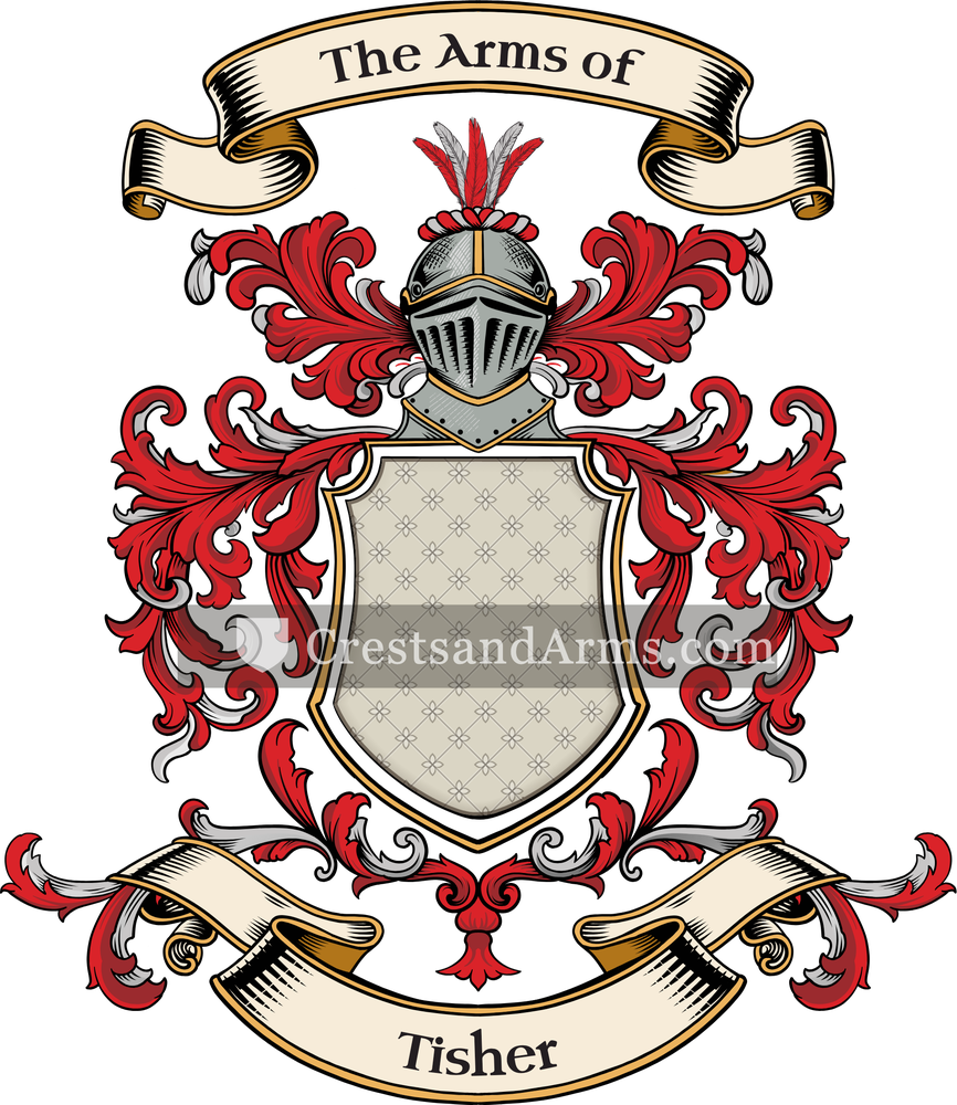 The Tisher coat of arms, drawn from the recorded blazon