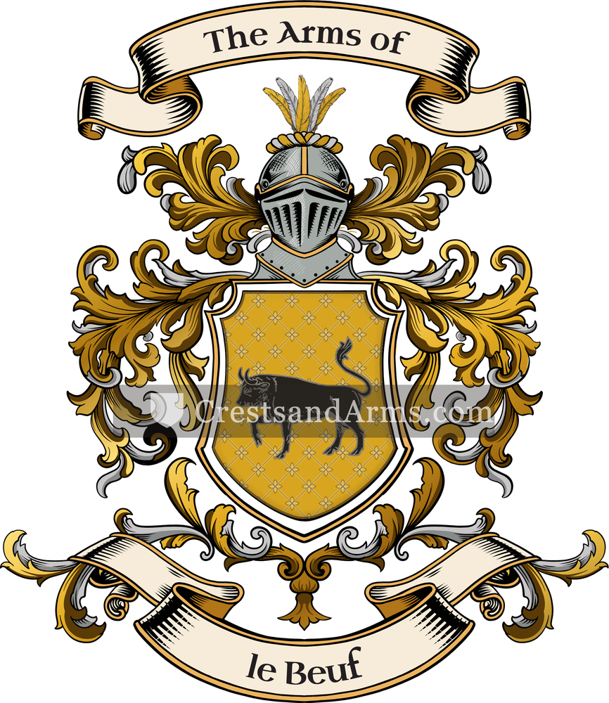 The le Beuf coat of arms, drawn from the recorded blazon