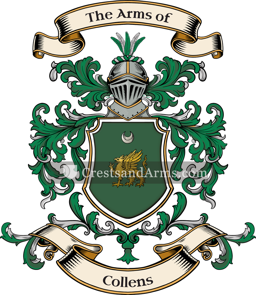 The Collens coat of arms, drawn from the recorded blazon