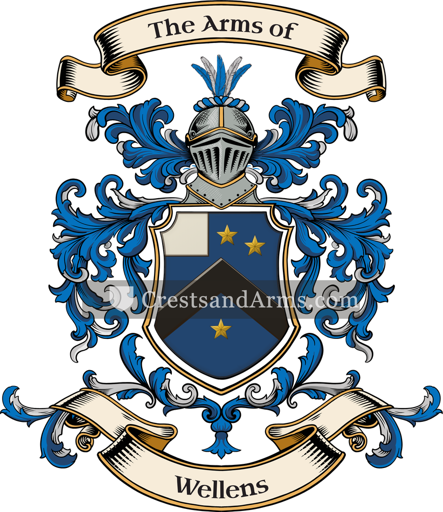 The Wellens coat of arms, drawn from the recorded blazon