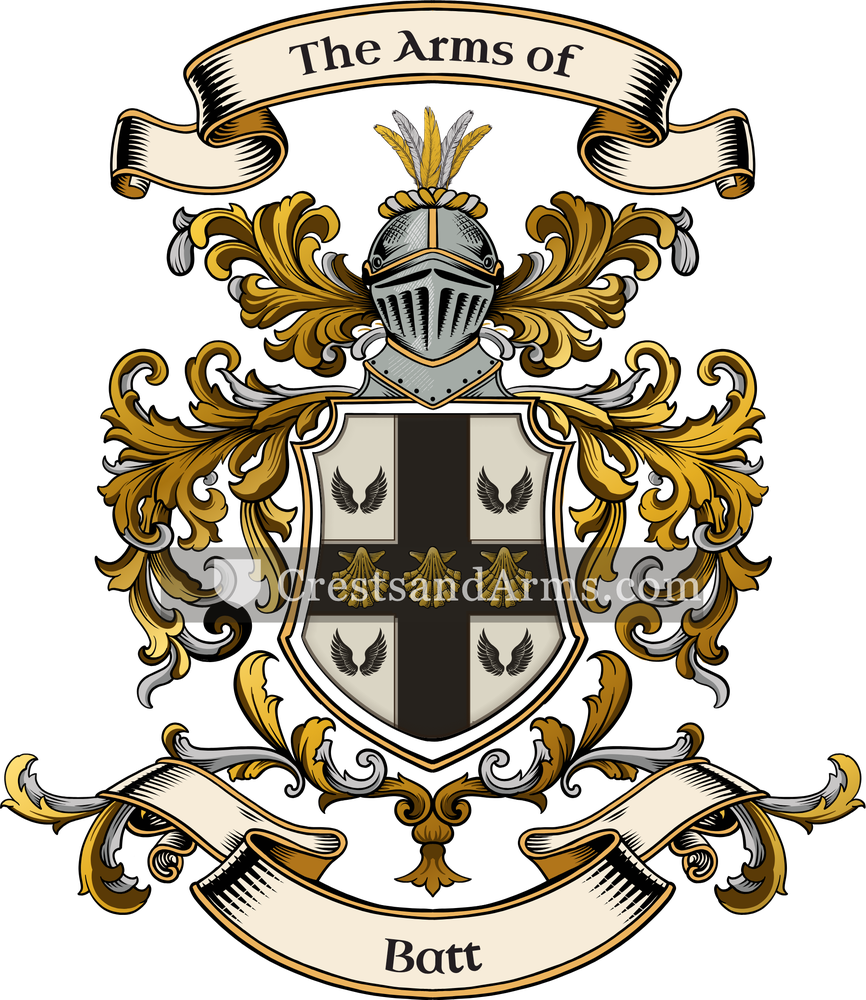 The Batt coat of arms, drawn from the recorded blazon
