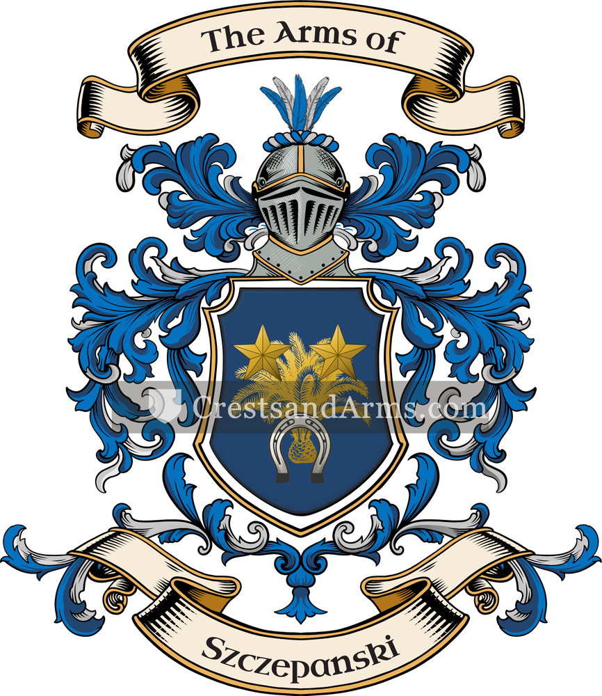 The Szczepanski coat of arms, drawn from the recorded blazon