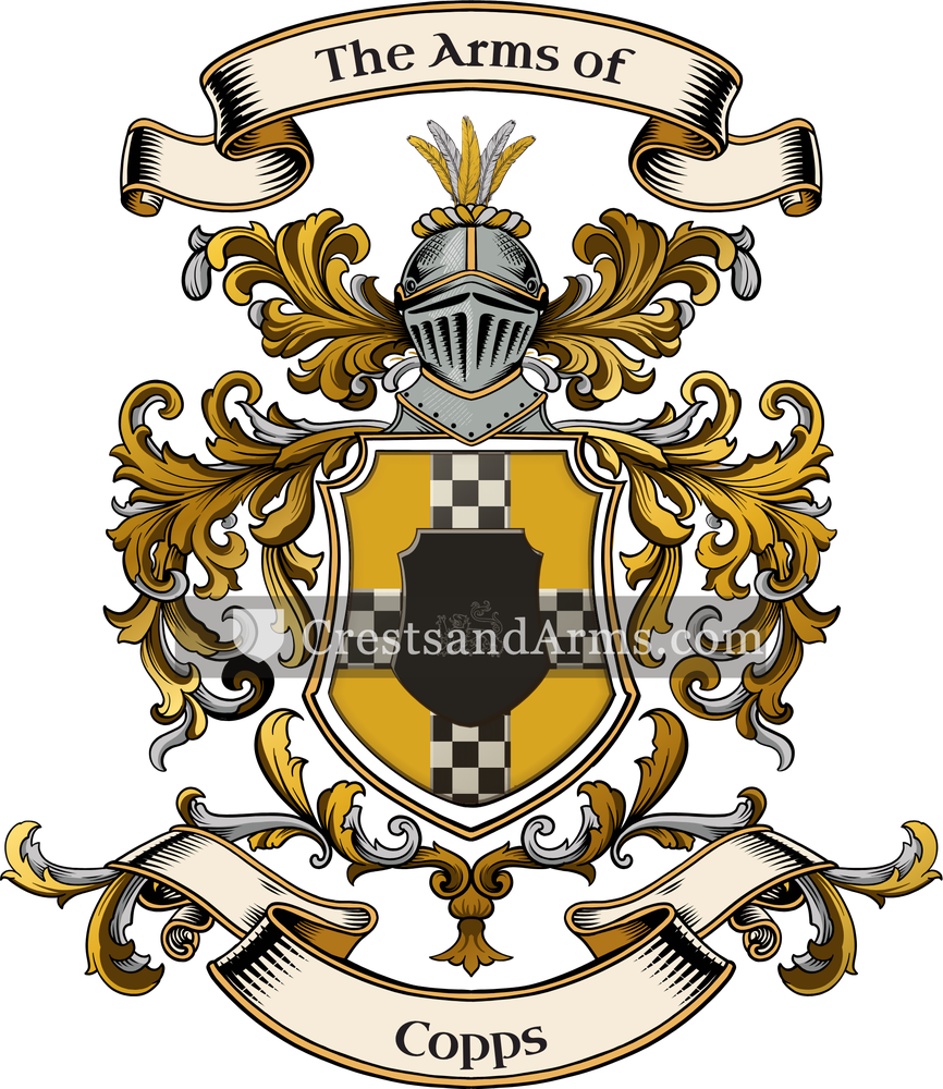 The Copps coat of arms, drawn from the recorded blazon