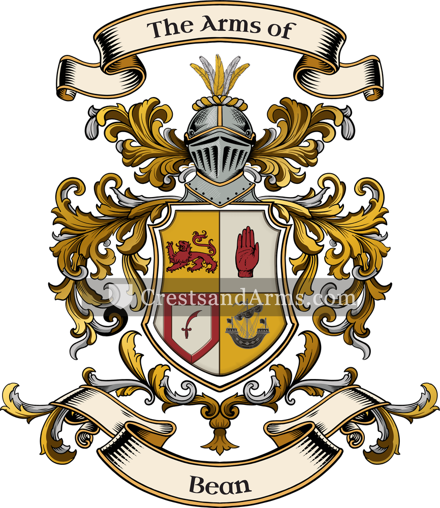 The Bean coat of arms, drawn from the recorded blazon