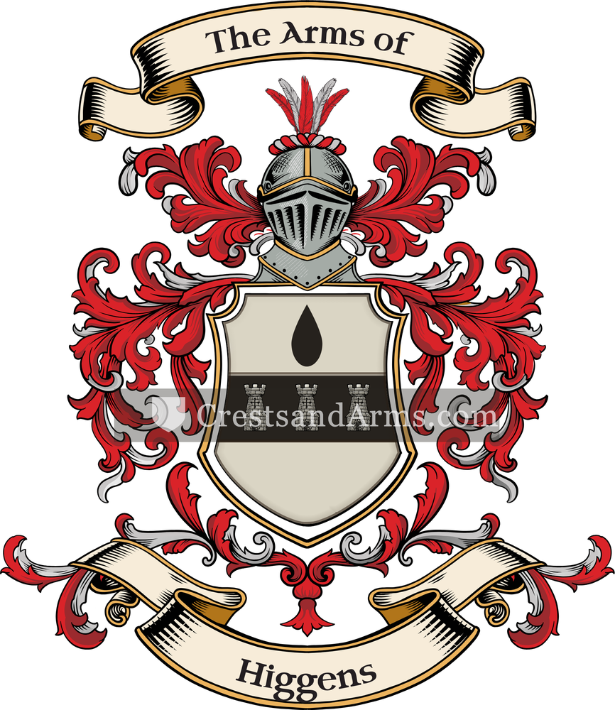 The Higgens coat of arms, drawn from the recorded blazon