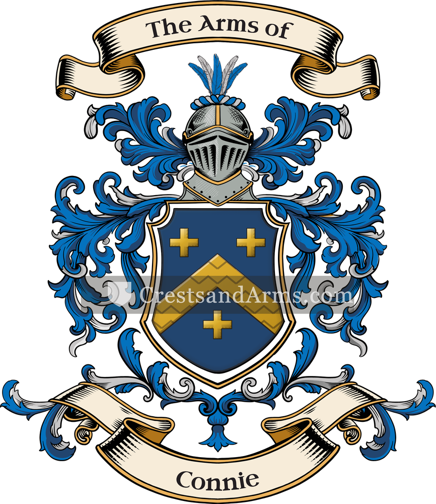 The Connie coat of arms, drawn from the recorded blazon