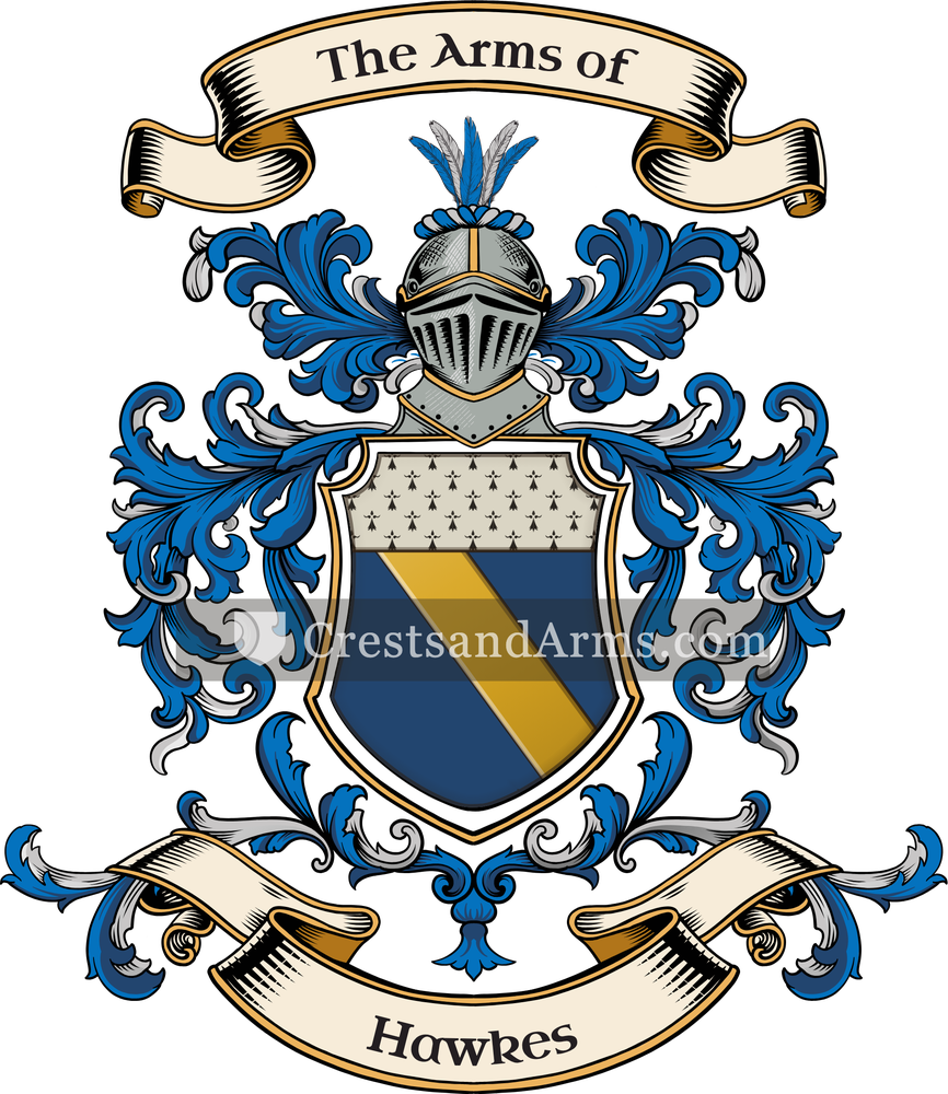 The Hawkes coat of arms, drawn from the recorded blazon