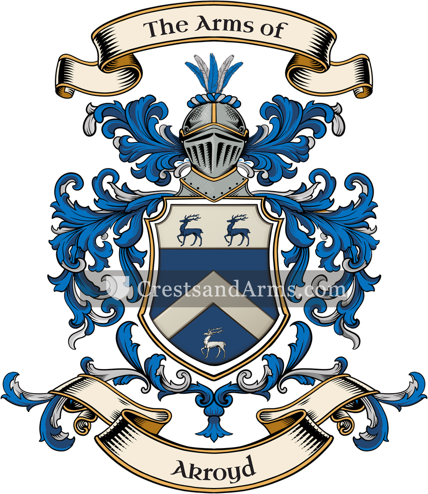 The Akroyd coat of arms, drawn from the recorded blazon