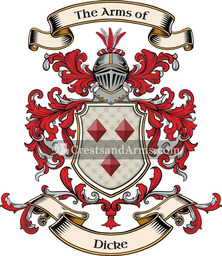 The Dicke coat of arms, drawn from the recorded blazon