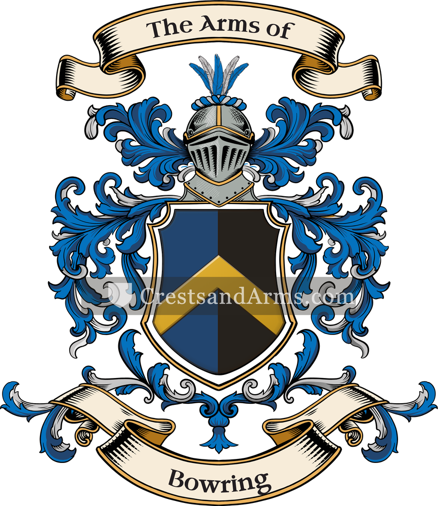 The Bowring coat of arms, drawn from the recorded blazon