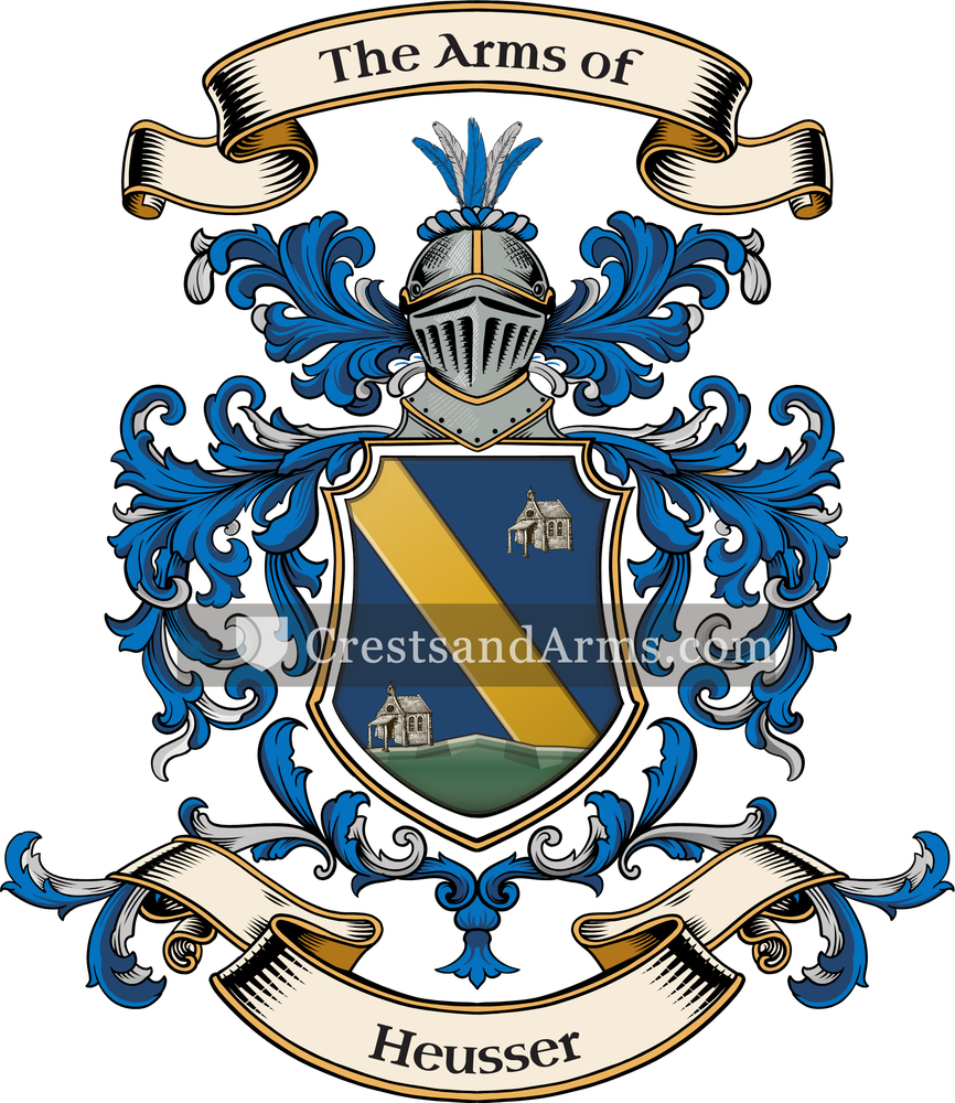 The Heusser coat of arms, drawn from the recorded blazon
