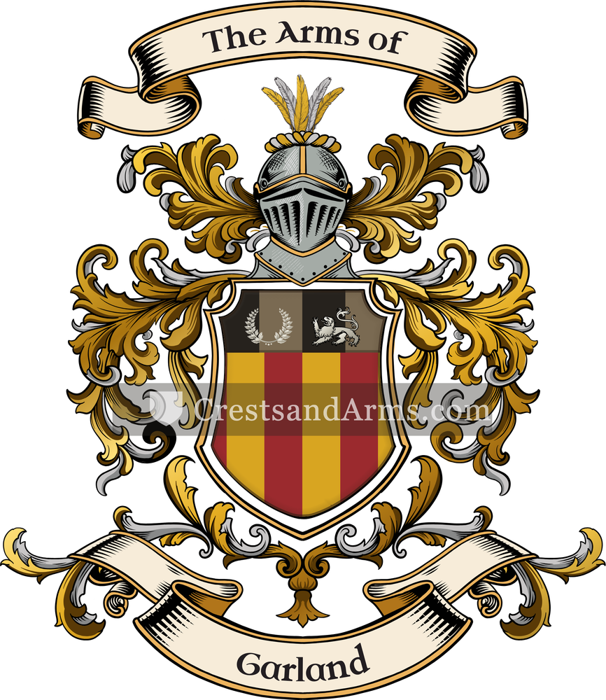 The Garland coat of arms, drawn from the recorded blazon