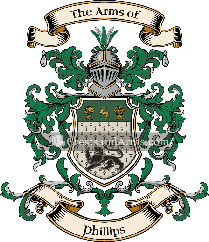The Phillips coat of arms, drawn from the recorded blazon