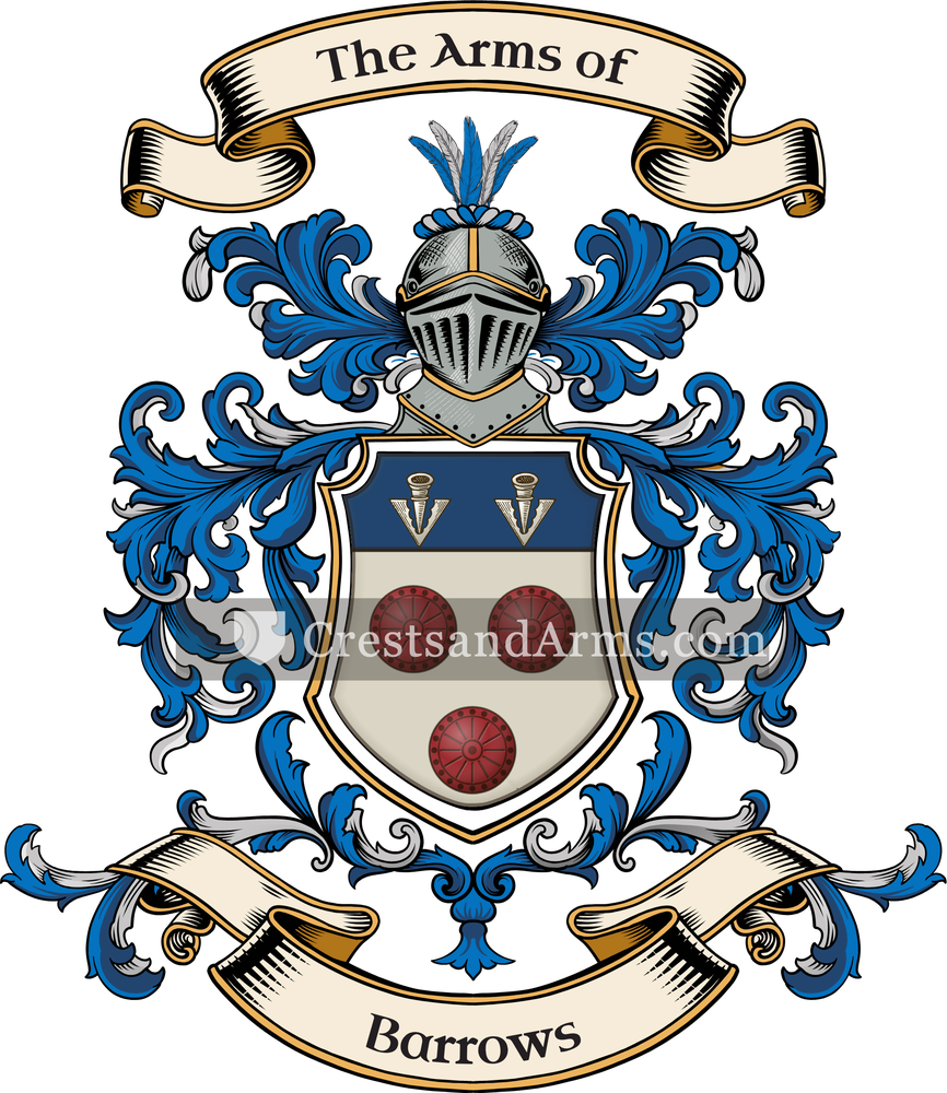 The Barrows coat of arms, drawn from the recorded blazon