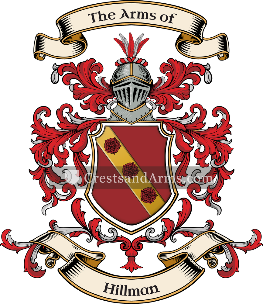 The Hillman coat of arms, drawn from the recorded blazon