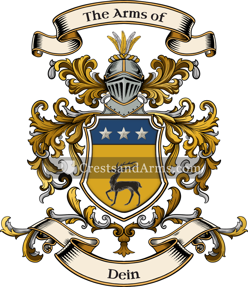 The Dein coat of arms, drawn from the recorded blazon